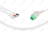Kontron Compatible One Piece Reusable ECG Cable 3 Leads Snap