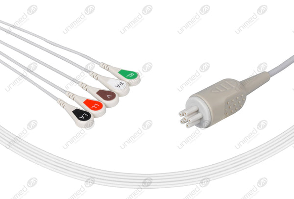 COLIN Compatible One Piece Reusable ECG Cable 5 Leads Snap