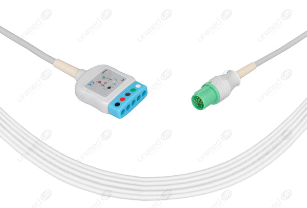 GE-Hellige Compatible ECG Trunk Cables - AHA - 5 Leads/Din Style 5-pin