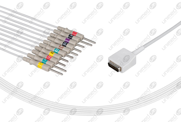 Nihon Kohden Compatible One Piece Reusable EKG Cable with Resistance - IEC - 3mm Needle