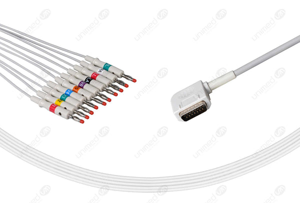 Kenz Compatible One Piece EKG Fixed Cable - AHA - 4mm Banana