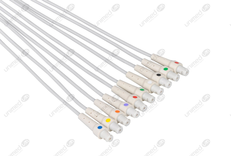 GE CAM 14 Compatible EKG Lead Wire - AHA - Without Adapters 10 Leads