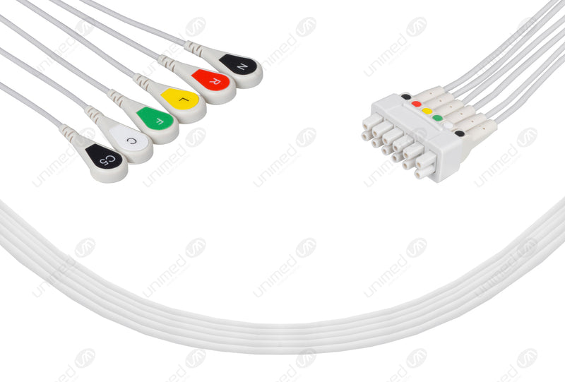 GE/Marquette Compatible Reusable ECG Lead Wire - IEC - 6 Leads Snap