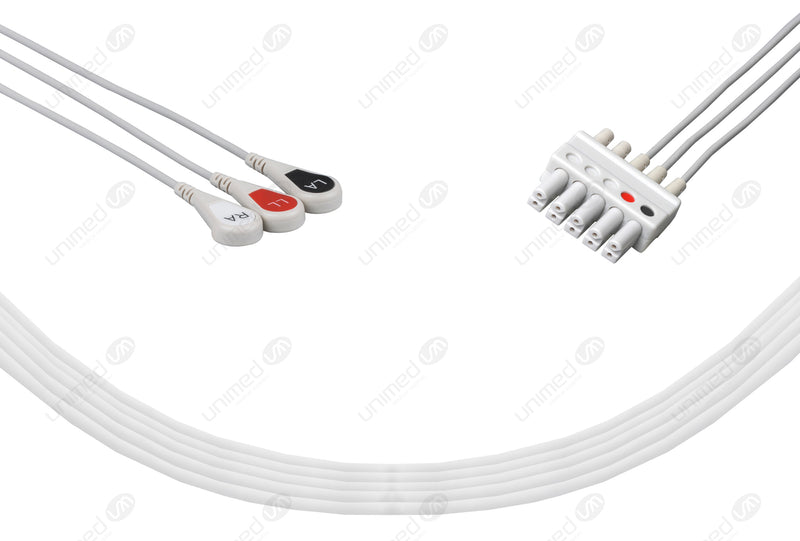 Siemens Compatible Reusable ECG Lead Wires - AHA - 3-Lead Snap with 5 connectors