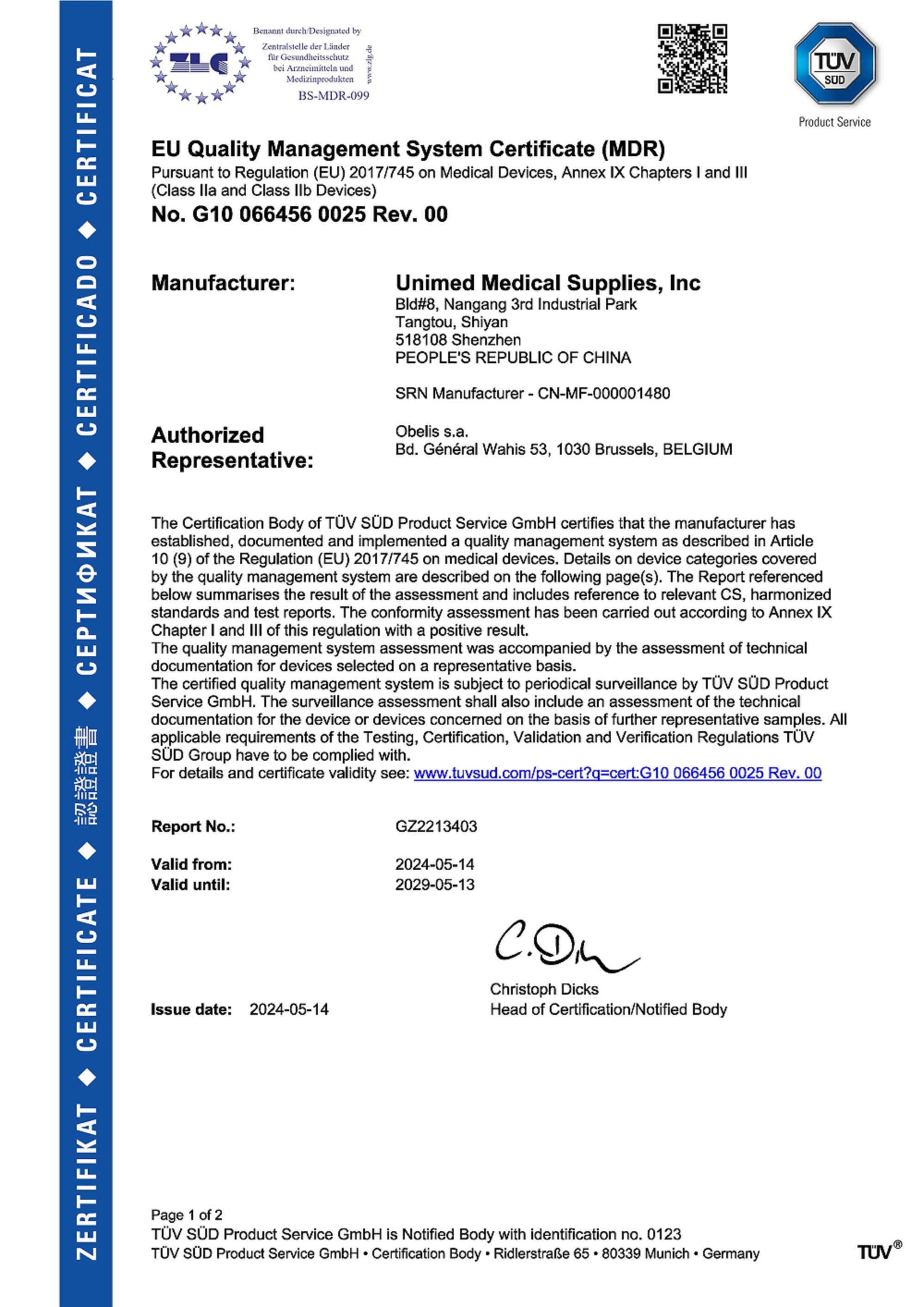 Congratulations! Unimed Obtains MDR CE Certificate – Unimed Medical