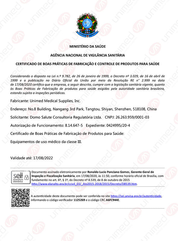 Unimed Medical Received Brazil GMP Certificate