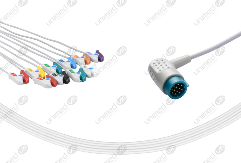 Medtronic Compatible One Piece Reusable ECG Cable - AHA - 10 Leads Grabber