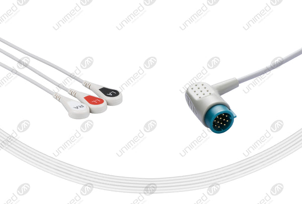 Medtronic Compatible One Piece Reusable ECG Cable - AHA - 3 Leads Snap