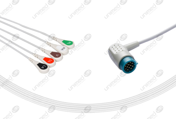 Medtronic Compatible One Piece Reusable ECG Cable - AHA - 5 Leads Snap