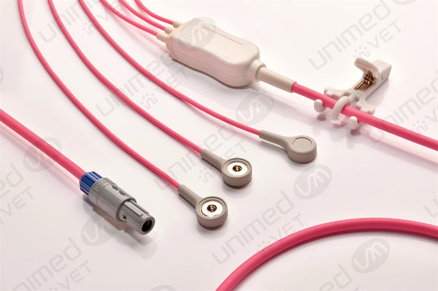 Veterinary SunTech Compatible One Piece Reusable ECG Cable - AHA - 3 Leads Snap