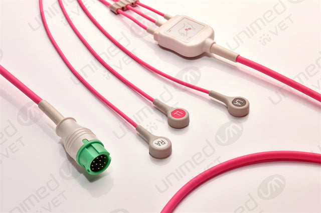 Veterinary Mindray Compatible One Piece Reusable ECG Cable - AHA - 3 Leads Snap