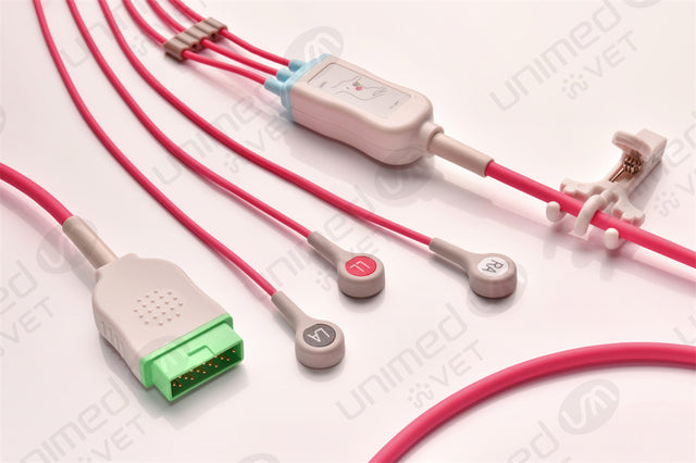 Veterinary  Bionet Compatible One Piece Reusable ECG Cable - AHA - 3 Leads Snap
