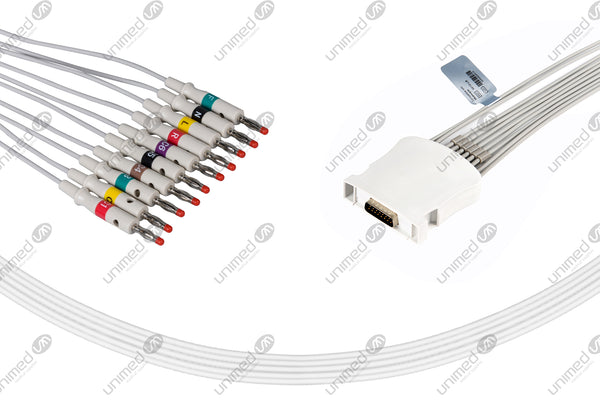 Midmark Compatible One Piece Reusable ECG Cable - IEC - 10 Leads Banana