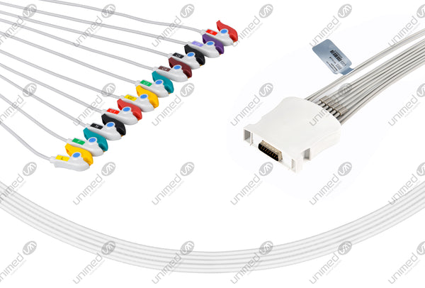 Midmark Compatible One Piece Reusable ECG Cable - AHA - 10 Leads Grabber