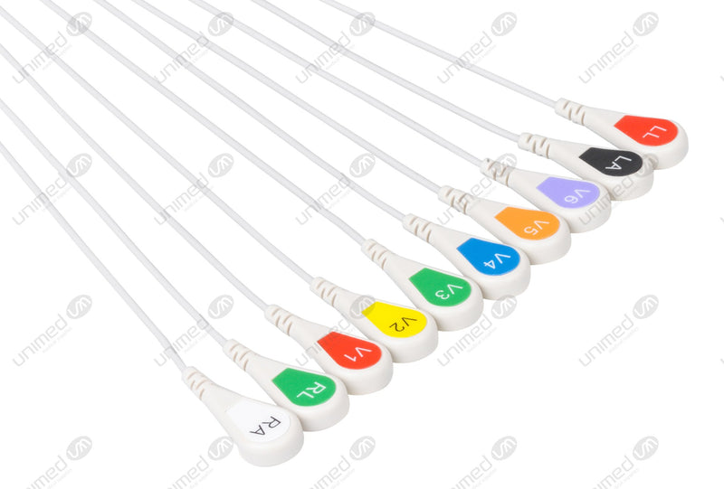 Marquette Compatible One Piece Reusable ECG Cable - AHA - 10 Leads Snap