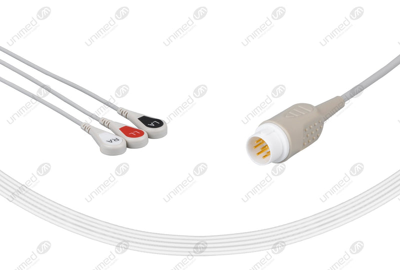 Philips Compatible One Piece Reusable ECG Cable-M1733A 3 Leads Snap