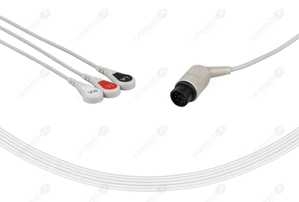 Nihon Kohden One Piece Reusable ECG Cable - AHA - 3 Leads Snap