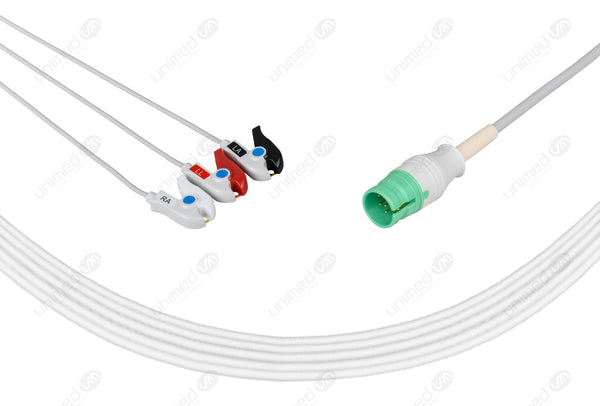 Mediana Compatible One Piece Reusable ECG Cable - AHA - 3 Leads Grabber