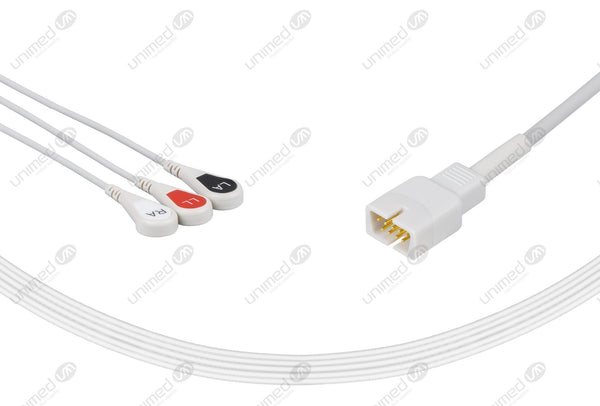 MEK Compatible One Piece Reusable ECG Cable 3 Leads Snap