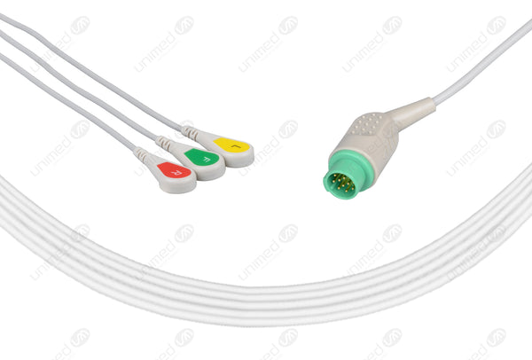 Schiller One Piece Reusable ECG Cable - IEC - 3 Leads Snap