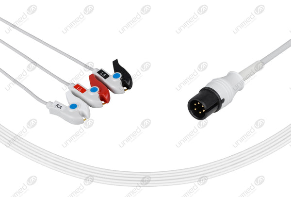 MEK Compatible One Piece Reusable ECG Cable 3 Leads Grabber