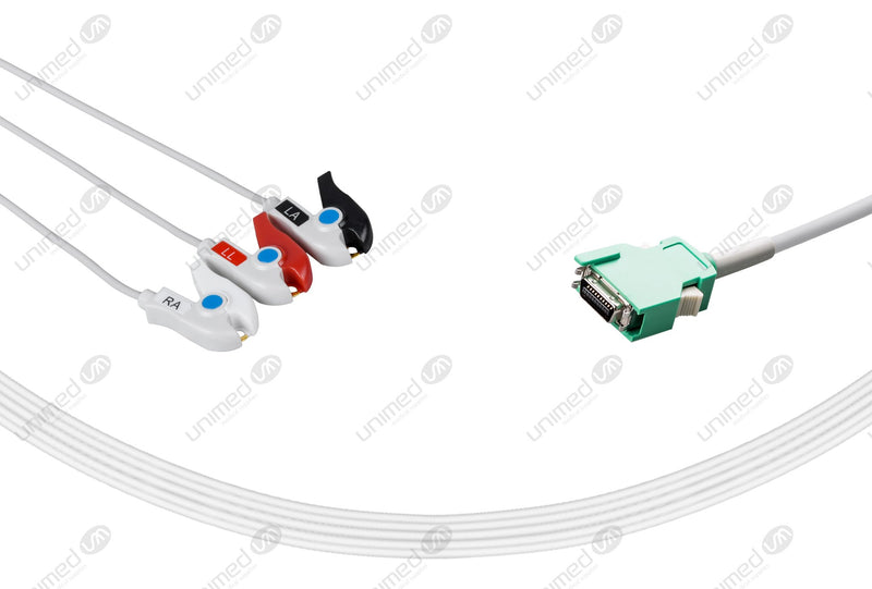 Nihon Kohden Compatible One Piece Reusable ECG Cable 3 Leads Grabber