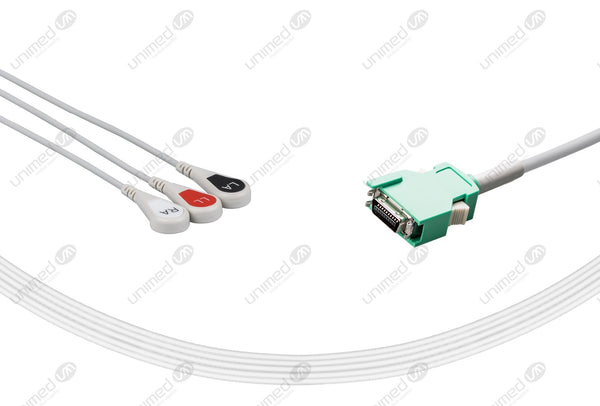 Nihon Kohden Compatible One Piece Reusable ECG Cable 3 Leads Snap