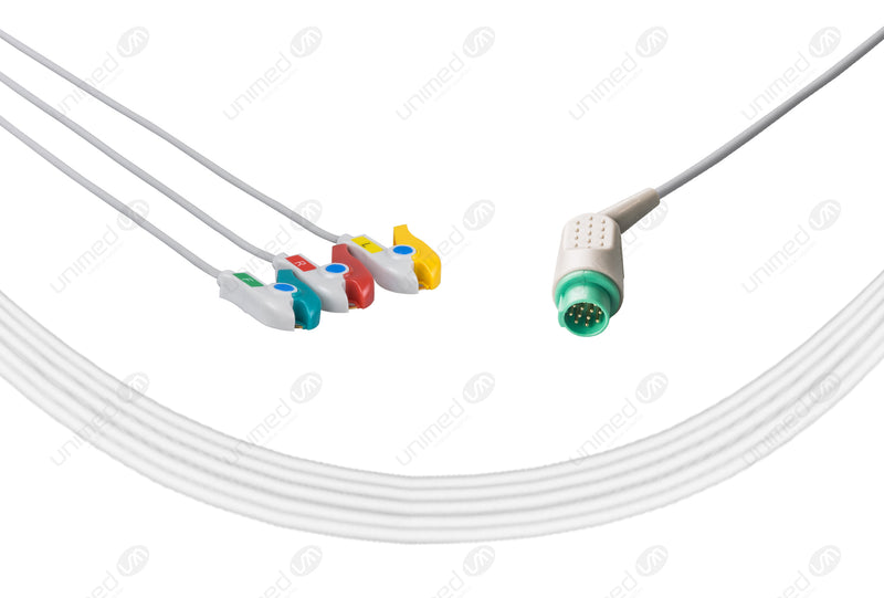 GE Corometrics Compatible One Piece Reusable ECG Cable - IEC - 3 Leads Grabber