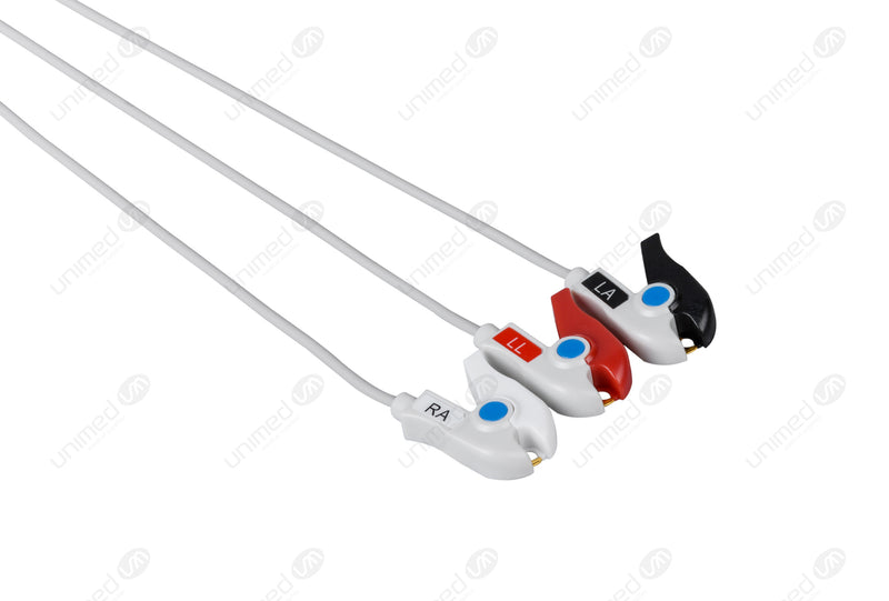 Emtel Compatible One Piece Reusable ECG Cable - AHA - 3 Leads Grabber