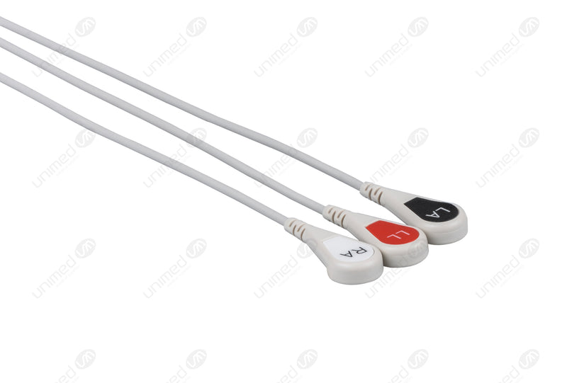 Emtel Compatible One Piece Reusable ECG Cable - AHA - 3 Leads Snap