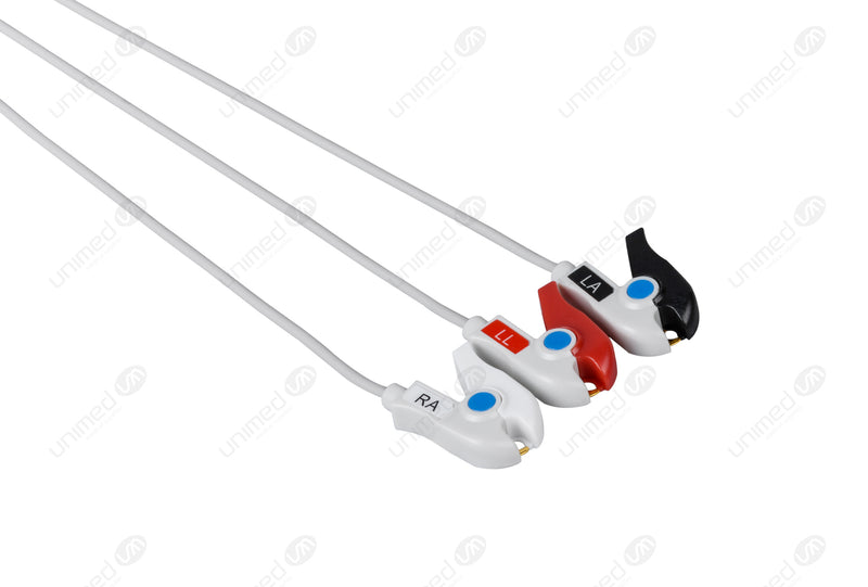 Bruker Compatible One Piece Reusable ECG Cable - AHA - 3 Leads Grabber