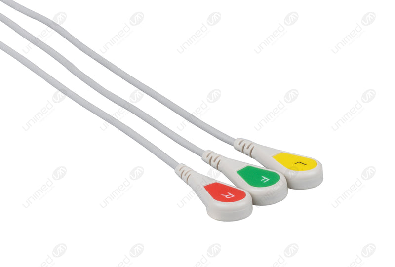 Bruker Compatible One Piece Reusable ECG Cable - IEC - 3 Leads Snap