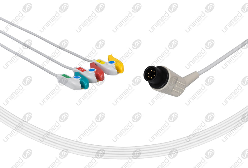 AAMI 6Pin Compatible One Piece Reusable ECG Cable - IEC - 3 Leads Grabber