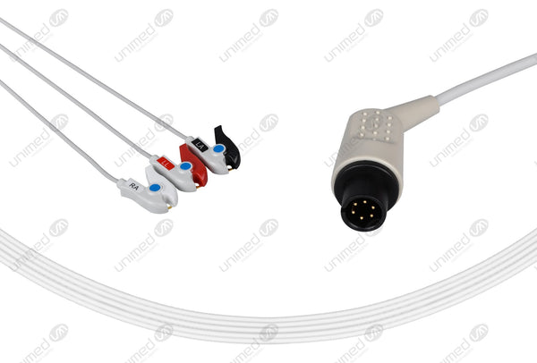 Weclch Allyn Compatible One Piece Reusable ECG Cable 3 Leads Grabber