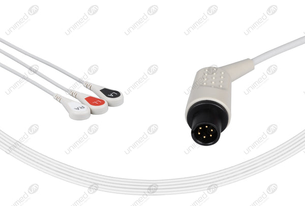 Weclch Allyn Compatible One Piece Reusable ECG Cable 3 Leads Snap