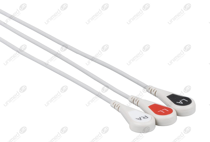 Welch Allyn Compatible One Piece Reusable ECG Cable - AHA - 3 Leads Snap