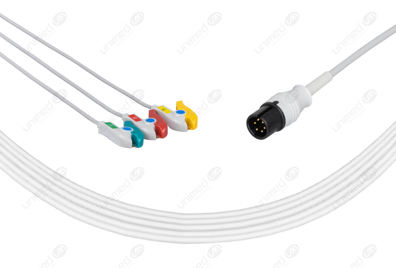 AAMI 6-pin Compatible One-Piece Reusable ECG Cable - IEC - 3 Leads Grabber