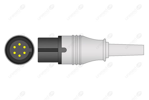 AAMI 6-pin Compatible One-Piece Reusable ECG Cable - AHA - 3 Leads Grabber