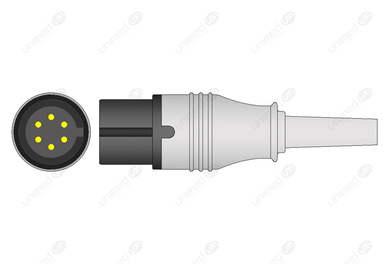 AAMI 6-pin Compatible One-Piece Reusable ECG Cable - AHA - 3 Leads Snap