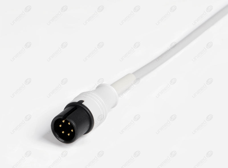 AAMI 6-pin Compatible One-Piece Reusable ECG Cable - AHA - 3 Leads Snap