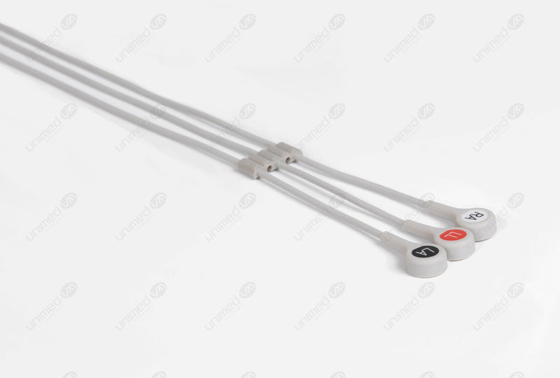 AAMI 6-pin Compatible One-Piece Reusable ECG Cable - AHA - 3 Leads Snap