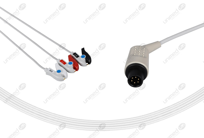 AAMI 6Pin Compatible One Piece Reusable ECG Cable 3 Leads Grabber