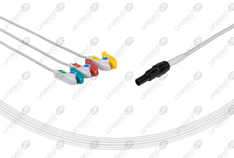 Welch Allyn Compatible One Piece Reusable ECG Cable - IEC - 3 Leads Grabber