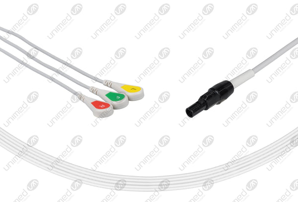 Welch Allyn Compatible One Piece Reusable ECG Cable - IEC - 3 Leads Snap