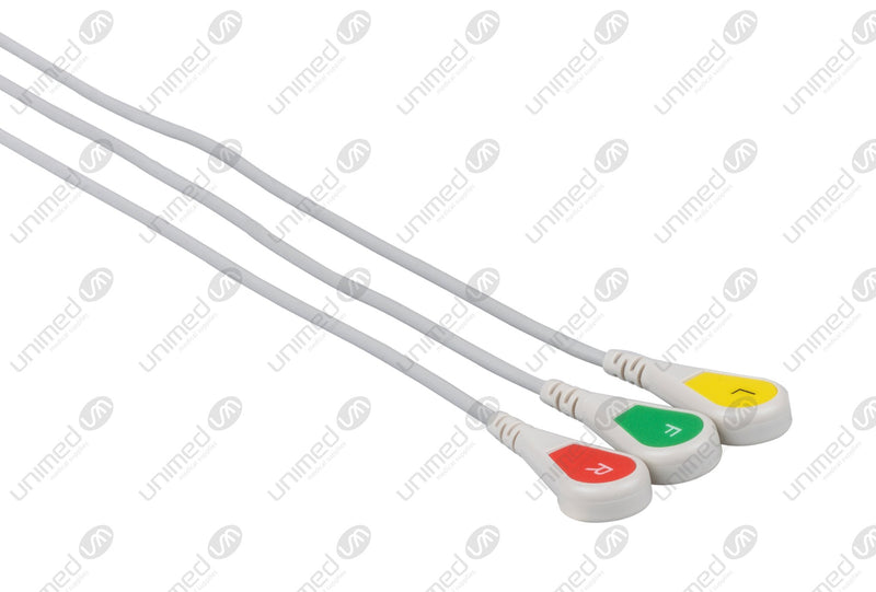 Welch Allyn Compatible One Piece Reusable ECG Cable - IEC - 3 Leads Snap