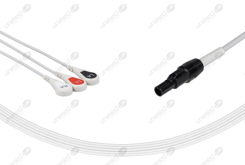 Welch Allyn 3 lead snap end One Piece Reusable ECG Cable