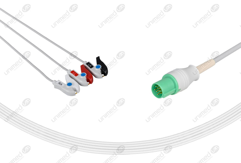 GE-Hellige Compatible One Piece Reusable ECG Cable 3 Leads Grabber