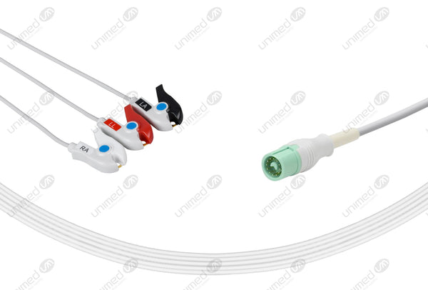 Fukuda Compatible One Piece Reusable ECG Cable 3 Leads Grabber