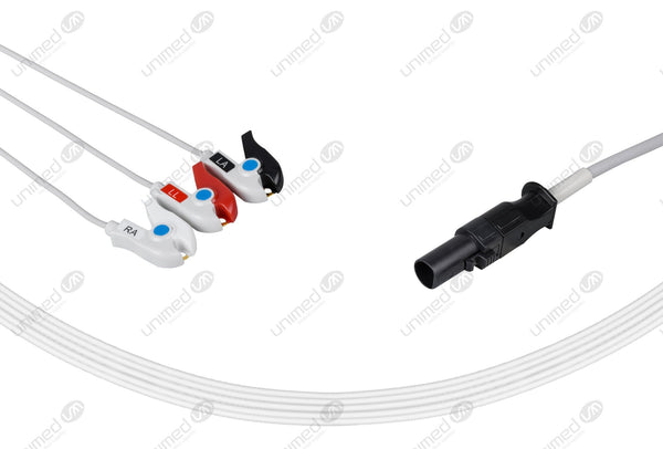 CAS Compatible One Piece Reusable ECG Cable 3 Leads Grabber