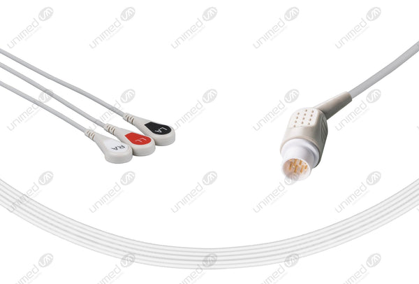 Mennen Compatible One Piece Reusable ECG Cable 3 Leads Snap